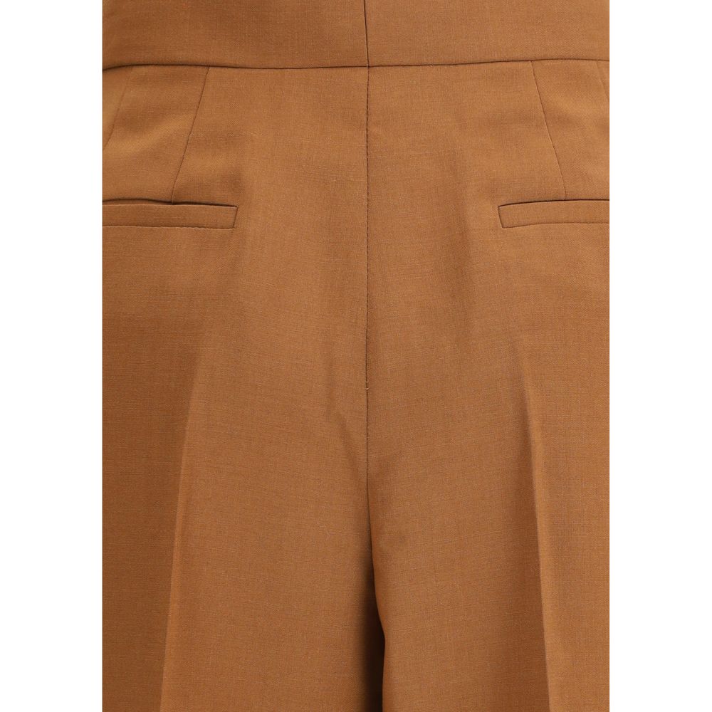 Brown Wool Flared Pants