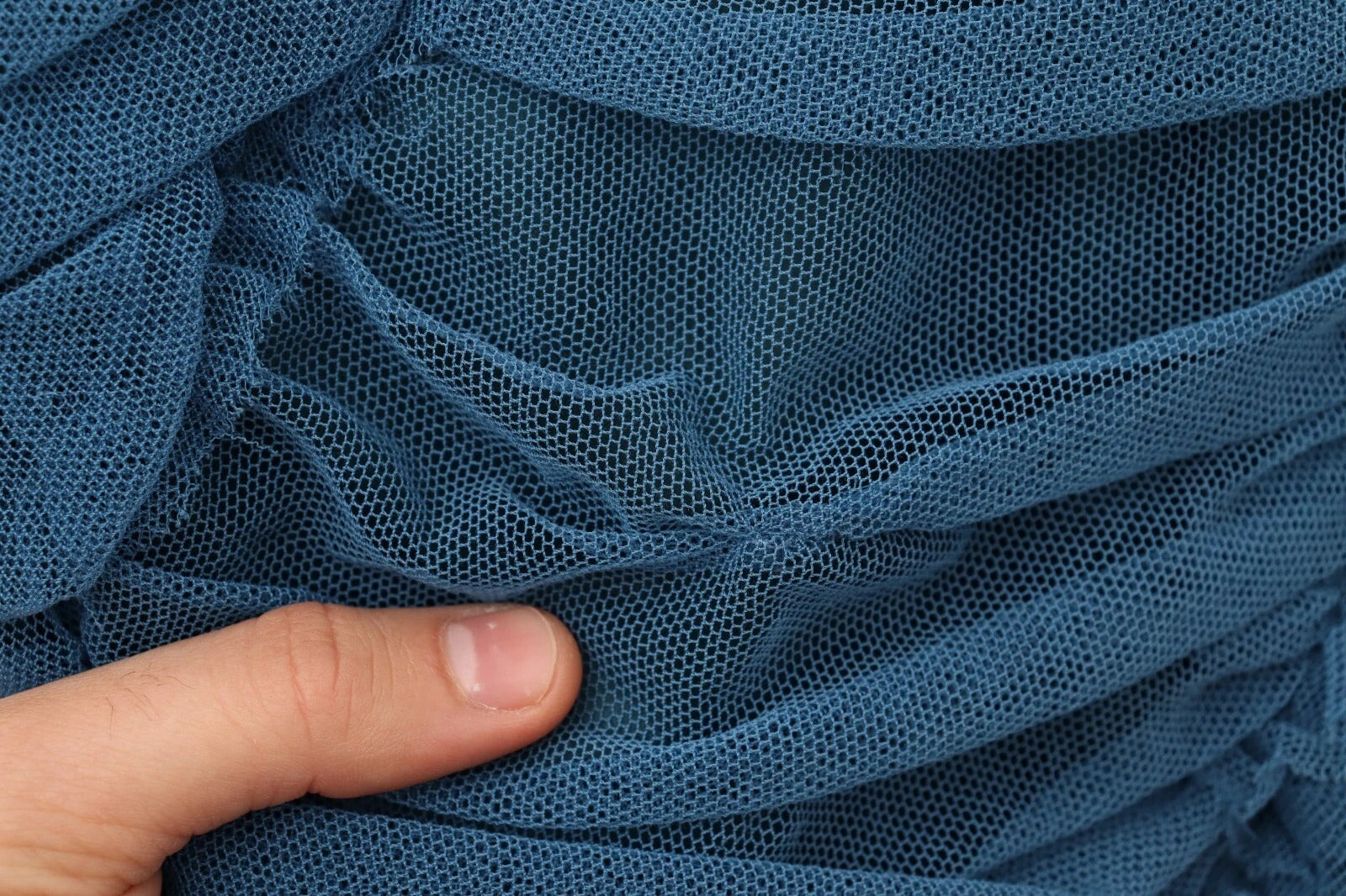 Blue Mesh Trim Ruched Tulle Sheath Dress