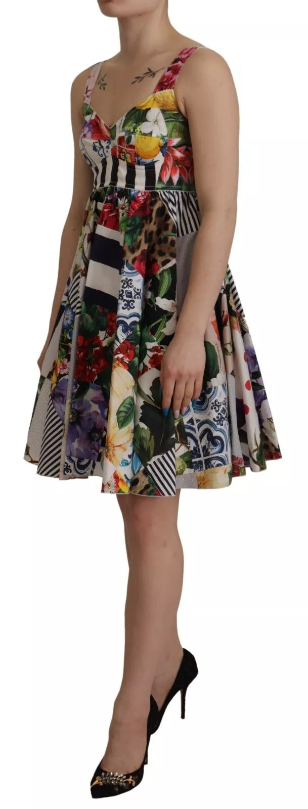 Multicolor Poplin Floral Mini Flared Dress