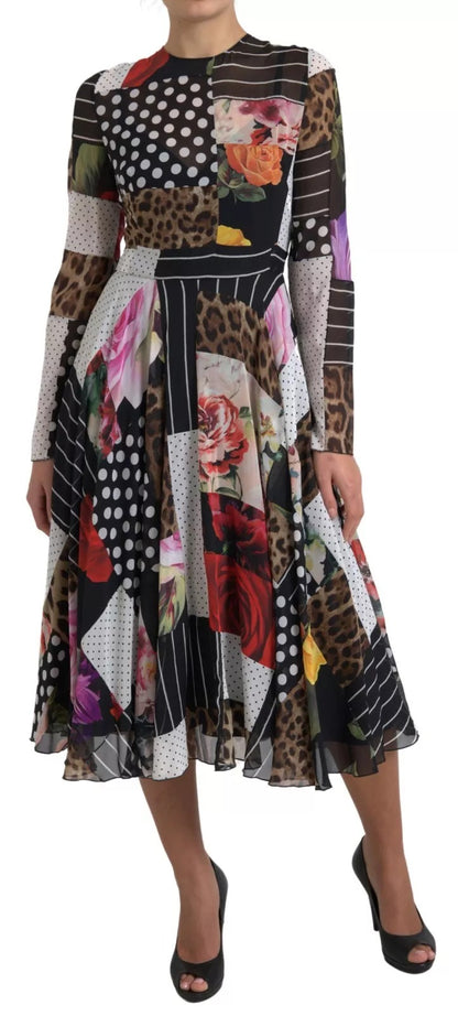 Multicolor Patchwork Floral Leopard Dress