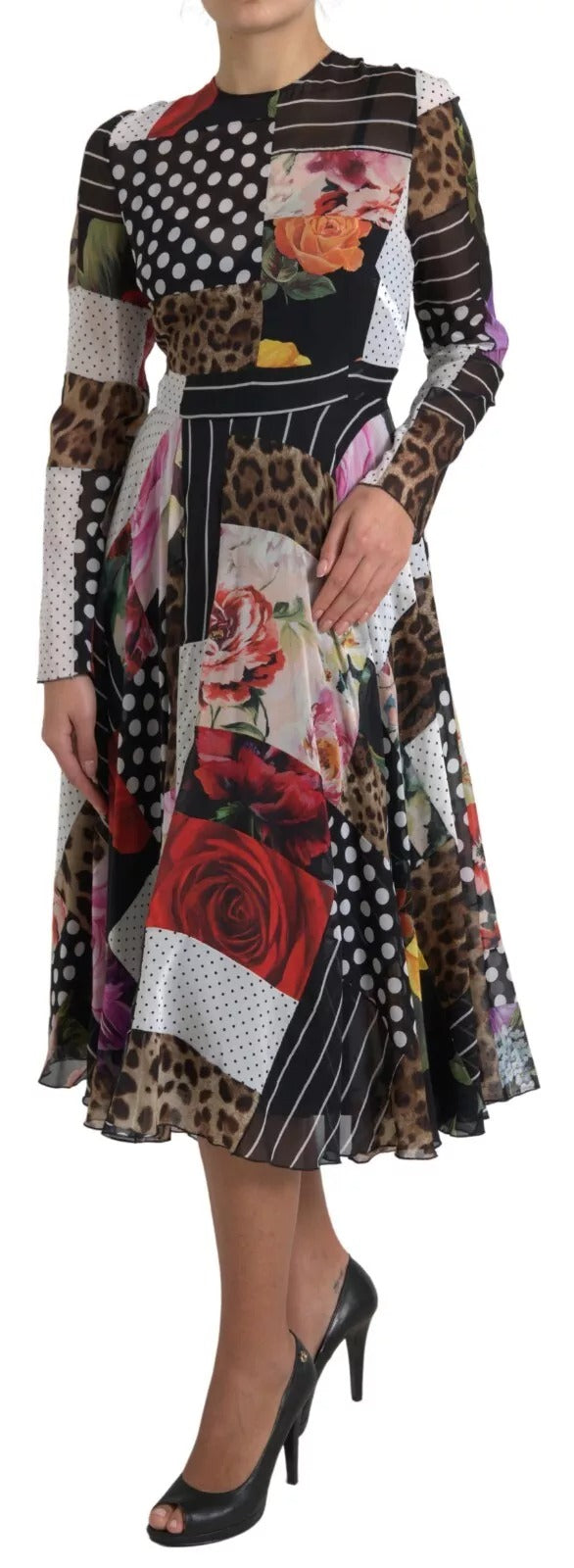 Multicolor Patchwork Floral Leopard Dress