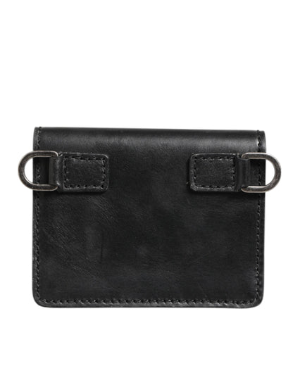 Black Leather Bifold Card Holder Mens Coin Purse Key Clip Wallet