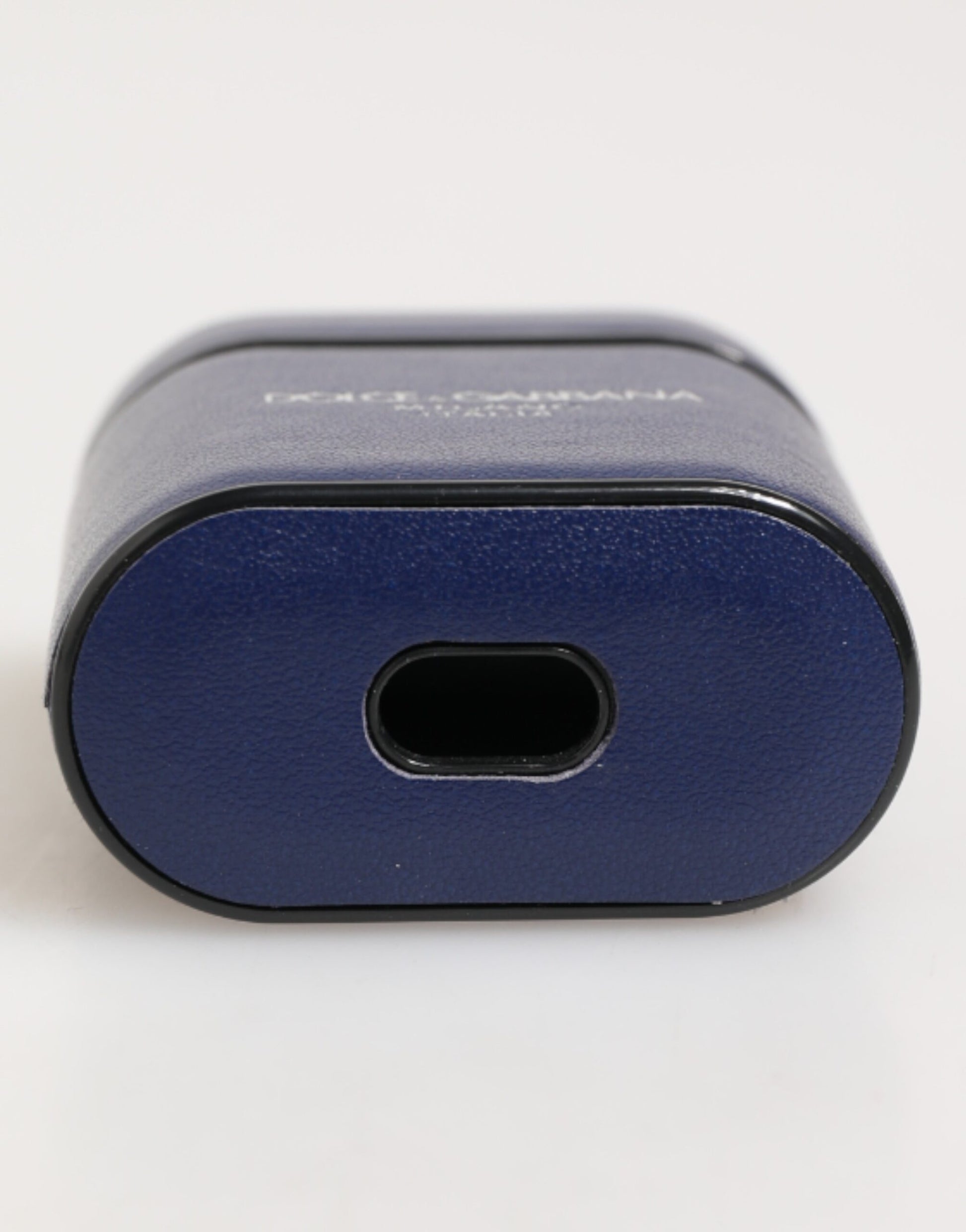 Blue Leather Logo Print Flip Holder Men Airpods Case