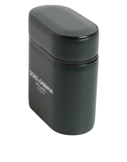 Army Green Calfskin Leather Logo Flip Holder Airpods Case