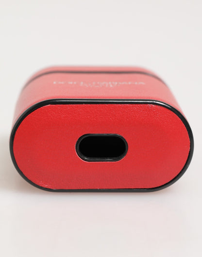 Red White Calfskin Leather Logo Flip Holder Airpods Case