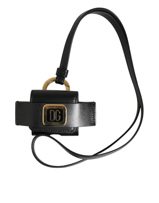 Black Leather Strap Gold Metal DG Logo Plaque Airpods Case