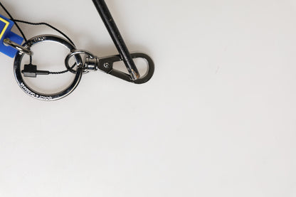 Blue Yellow DG Rubber Logo Silver Men's Keychain  Keyring