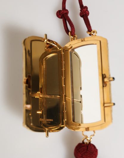 White Pearl Resin Gold Metal Red Tassel Pendant Bag