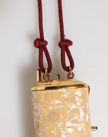 White Resin Gold Metal Crossbody Mini Purse Pendant Bag