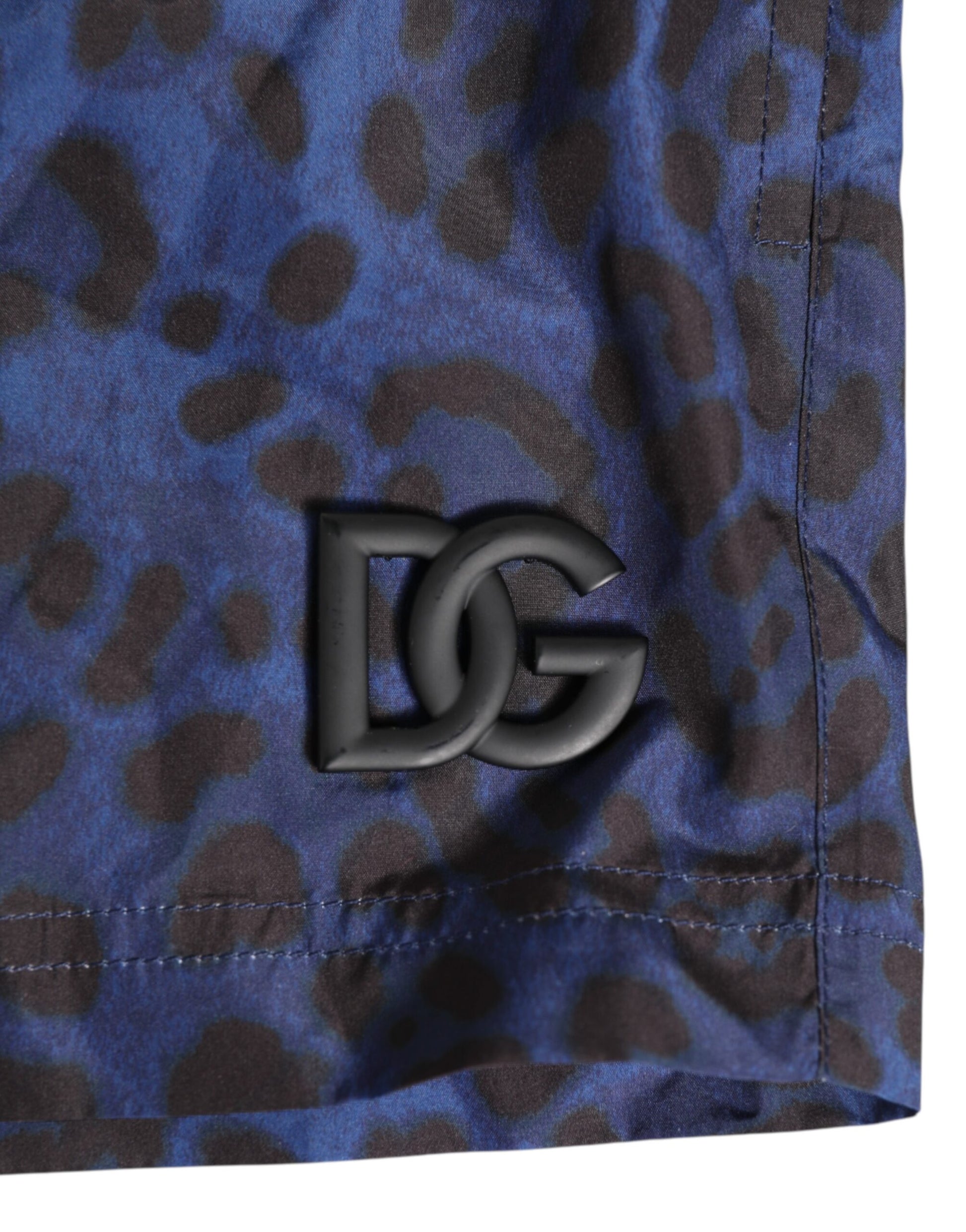 Blue Leopard Print Polyester Elastic Waistband Swimwear