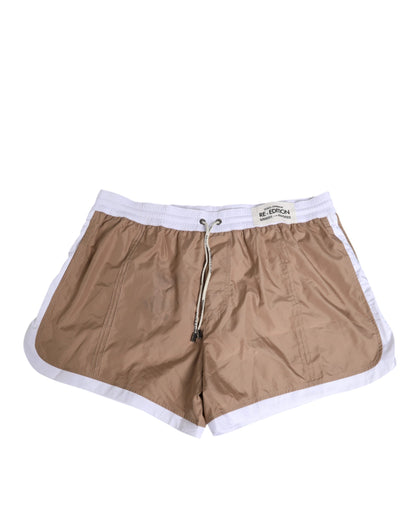 Brown White Polyester Re-Edition Shorts Swimwear