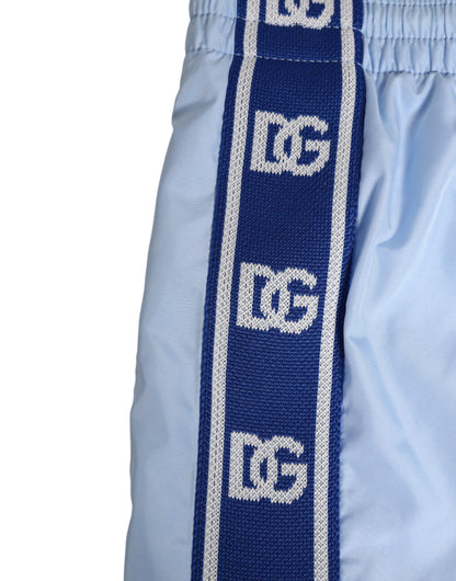 Light Blue Nylon DG Logo Tape Men Shorts Swimwear