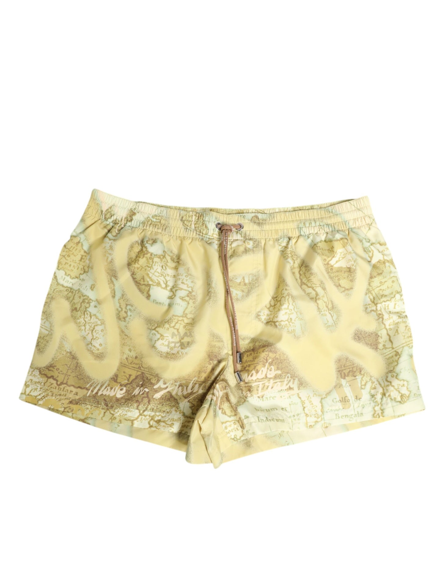 Yellow World Map Polyester Elastic Waistband Swimwear