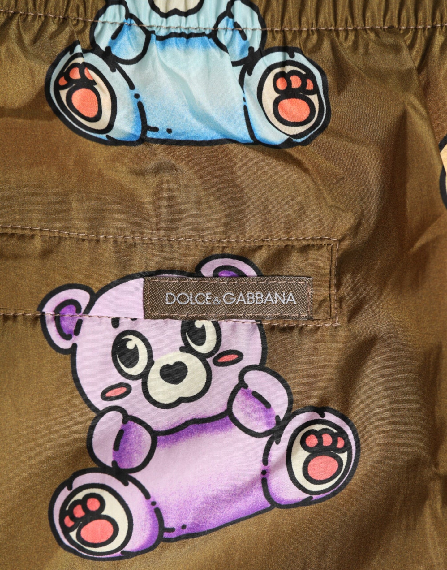 Brown Multicolor Teddy Bear Men Shorts Swimwear