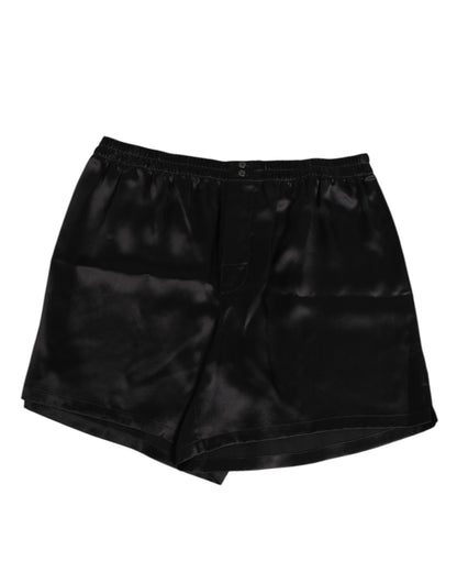 Black Silk Satin Elastic Men Boxer Short Swimwear