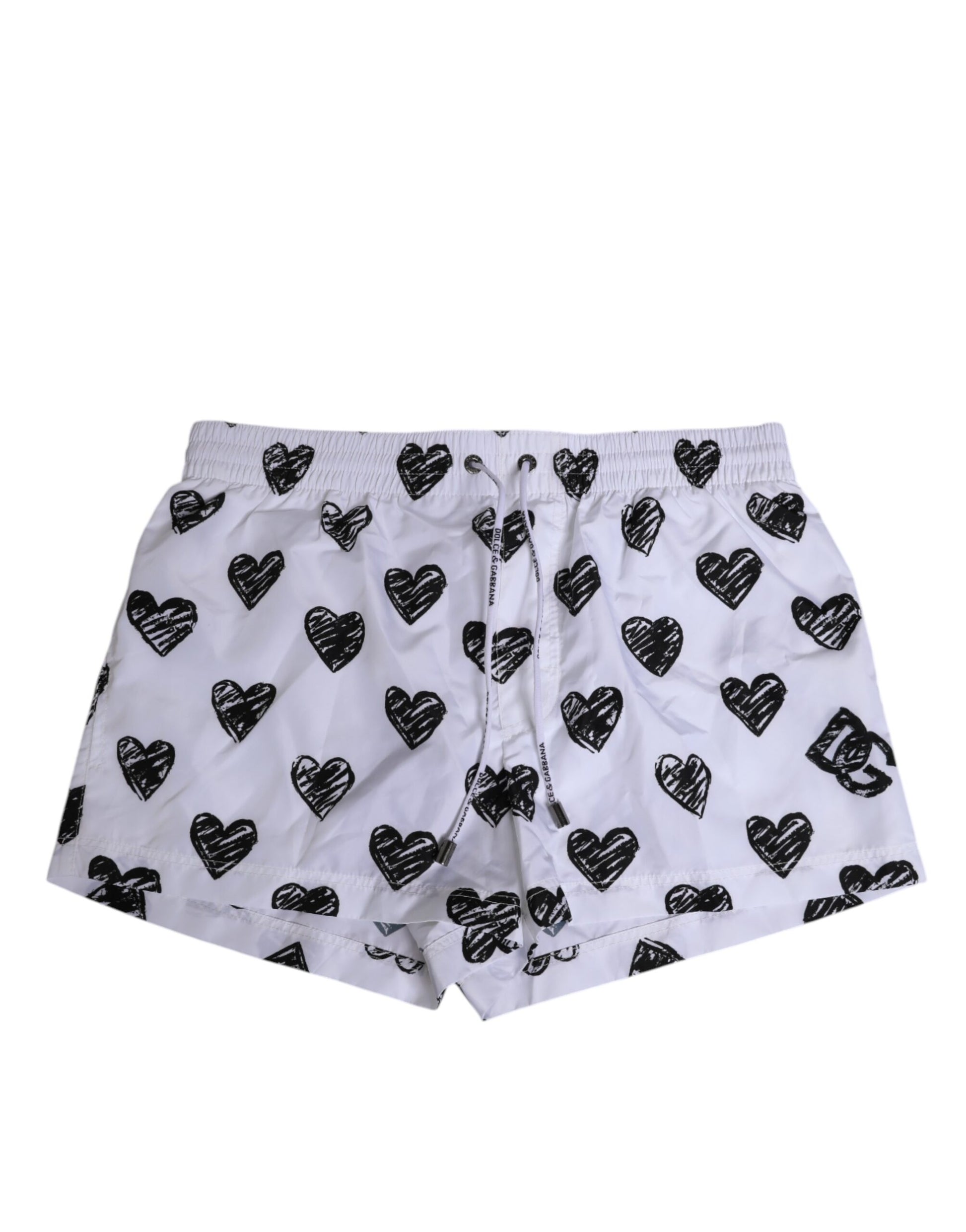 White Black Heart Print Men Boxer Short Swimwear