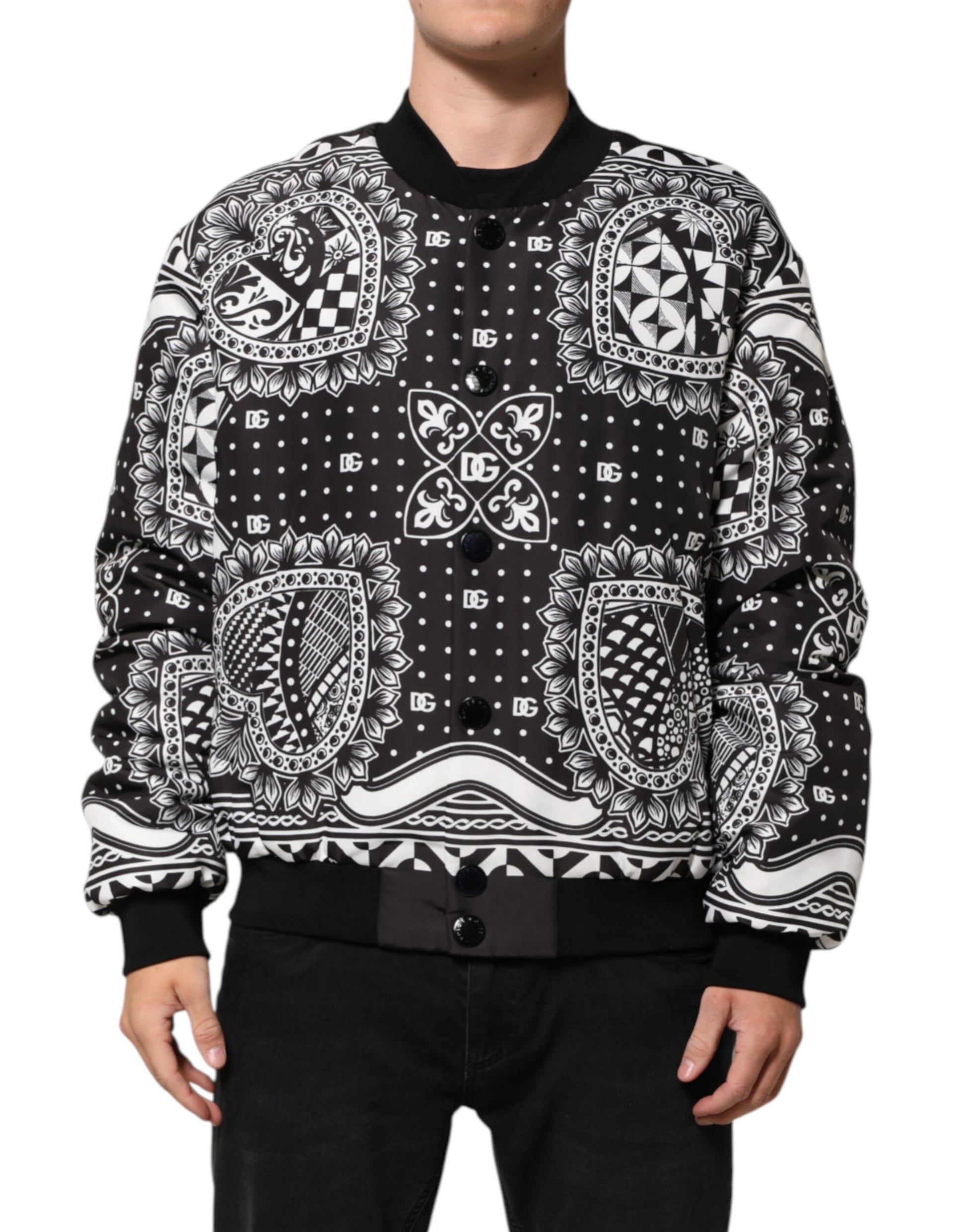 Black White Bandana Print Bomber Jacket