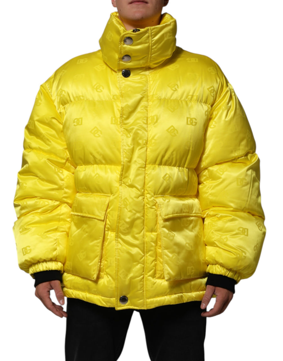 Yellow Nylon Logo Puffer Bomber Men Jacket