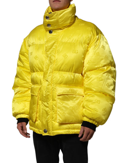 Yellow Nylon Logo Puffer Bomber Men Jacket