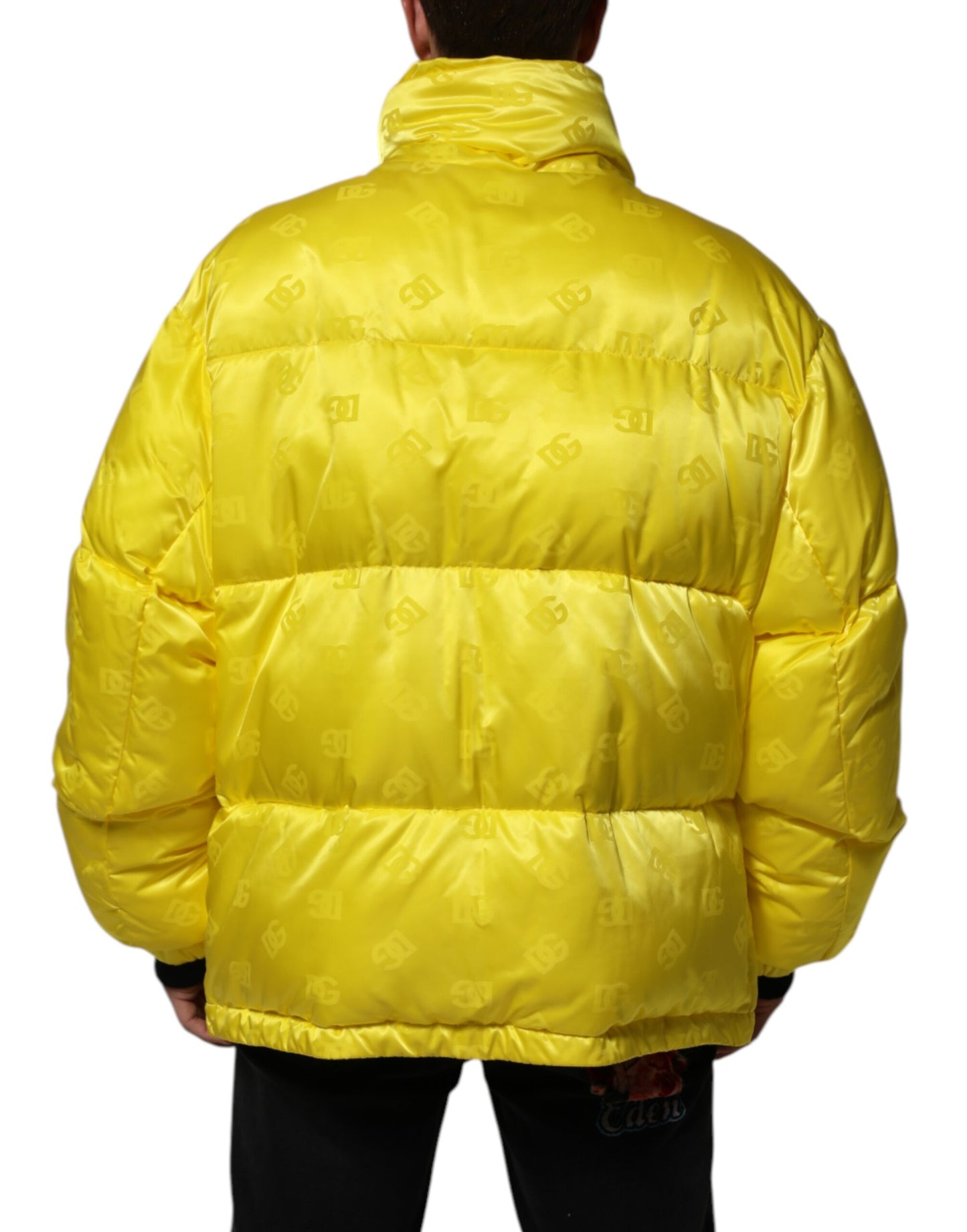 Yellow Nylon Logo Puffer Bomber Men Jacket