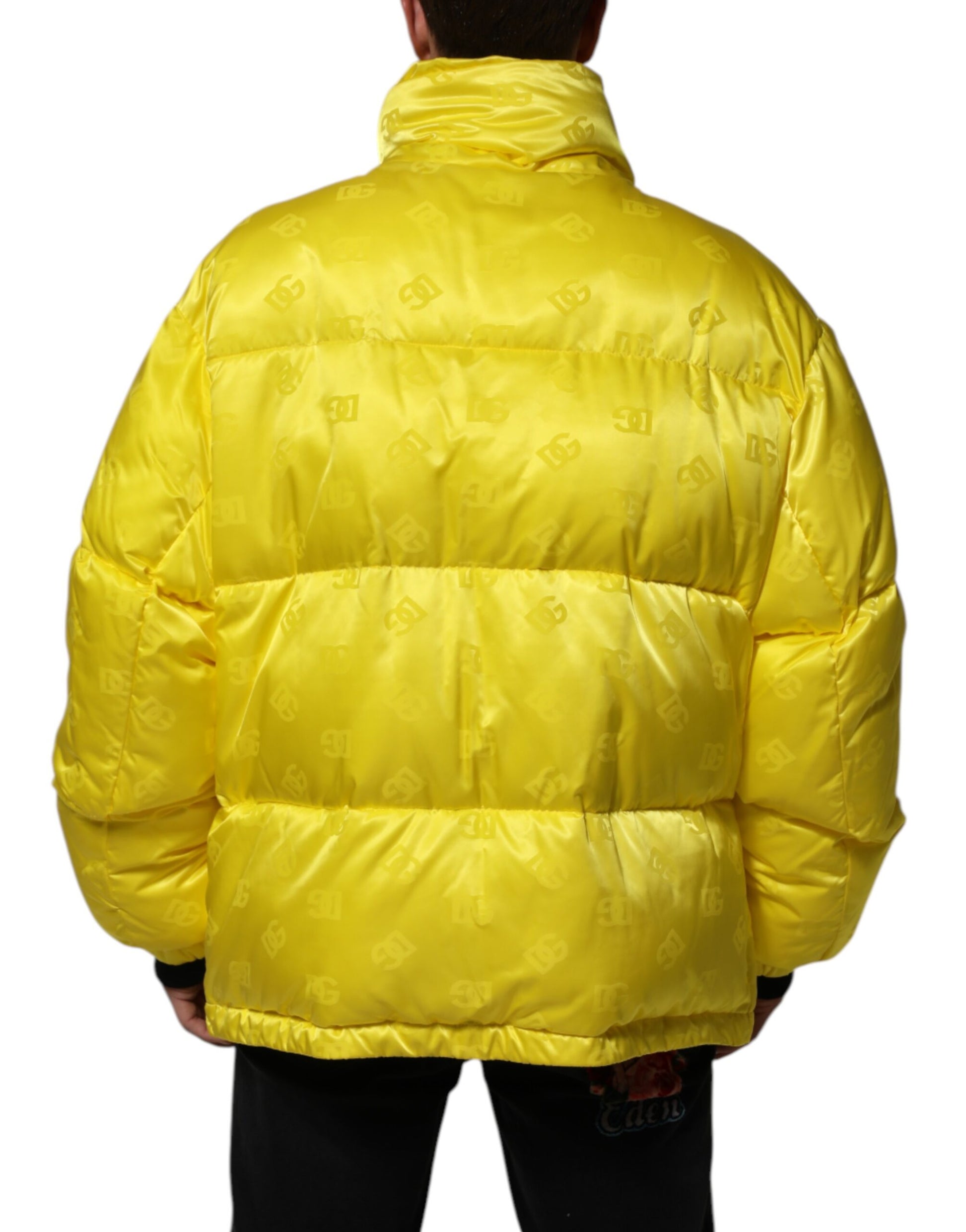 Yellow Nylon Logo Puffer Bomber Men Jacket