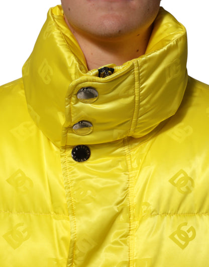 Yellow Nylon Logo Puffer Bomber Men Jacket