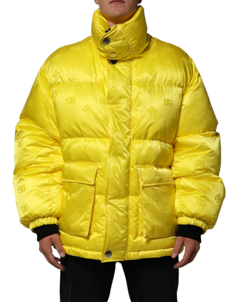 Yellow Nylon Logo Puffer Bomber Men Jacket