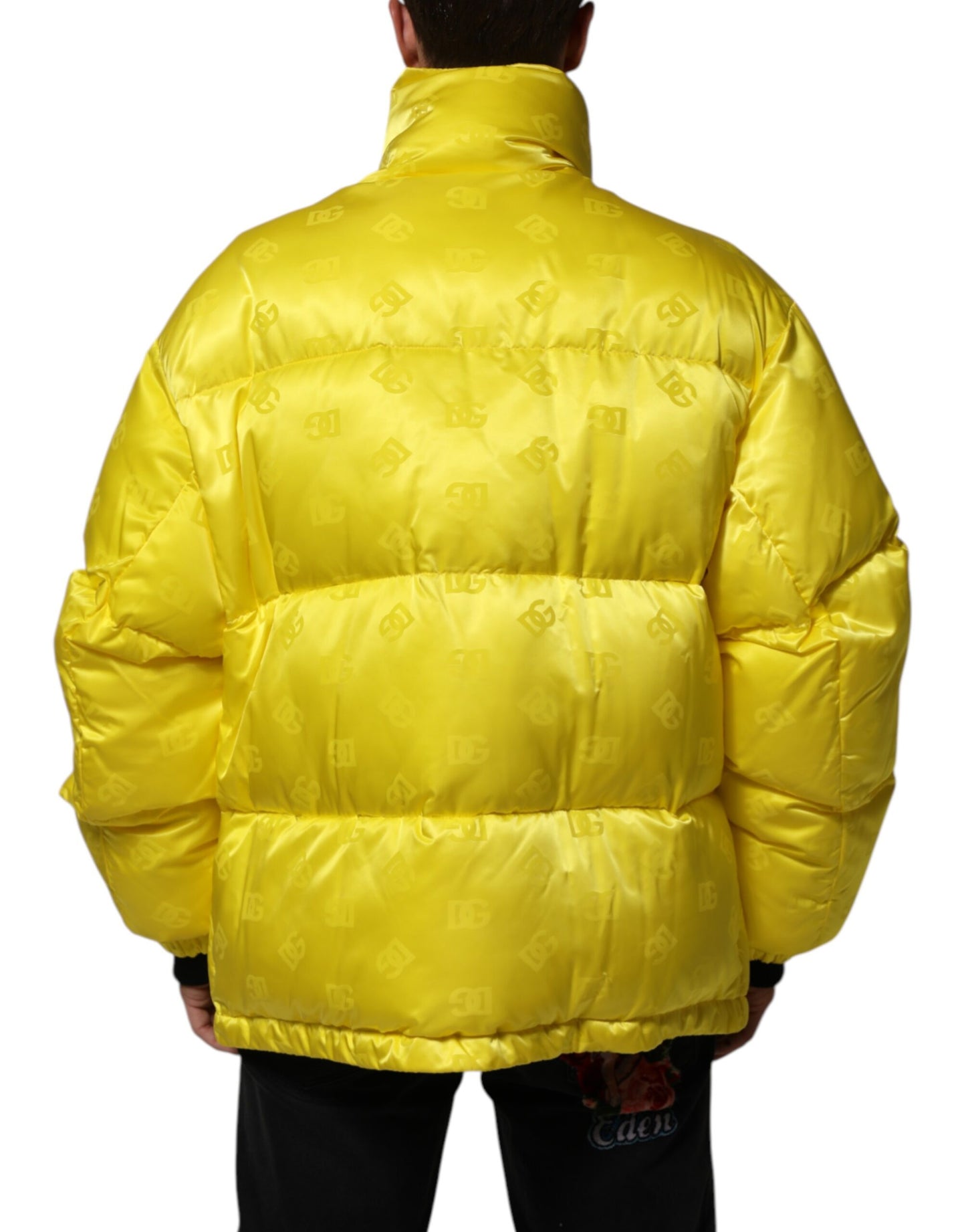 Yellow Nylon Logo Puffer Bomber Men Jacket
