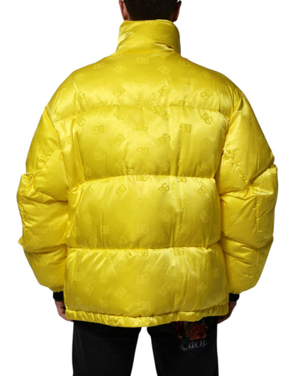 Yellow Nylon Logo Puffer Bomber Men Jacket