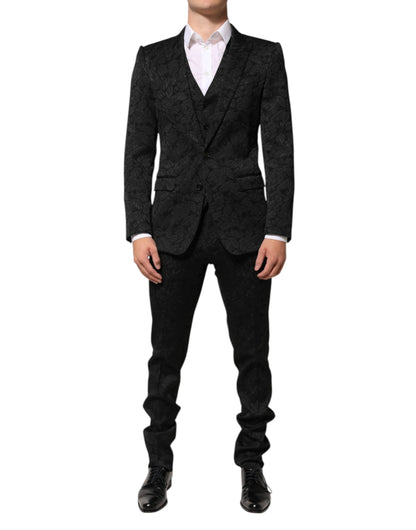 Black 3 Piece Brocade Jacquard Suit MARTINI