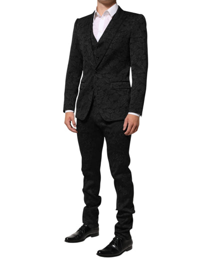 Black 3 Piece Brocade Jacquard Suit MARTINI