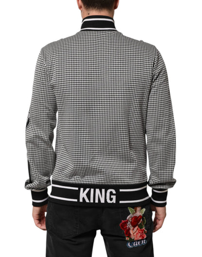 Black White Houndstooth Wool Crest Jacket Sweater