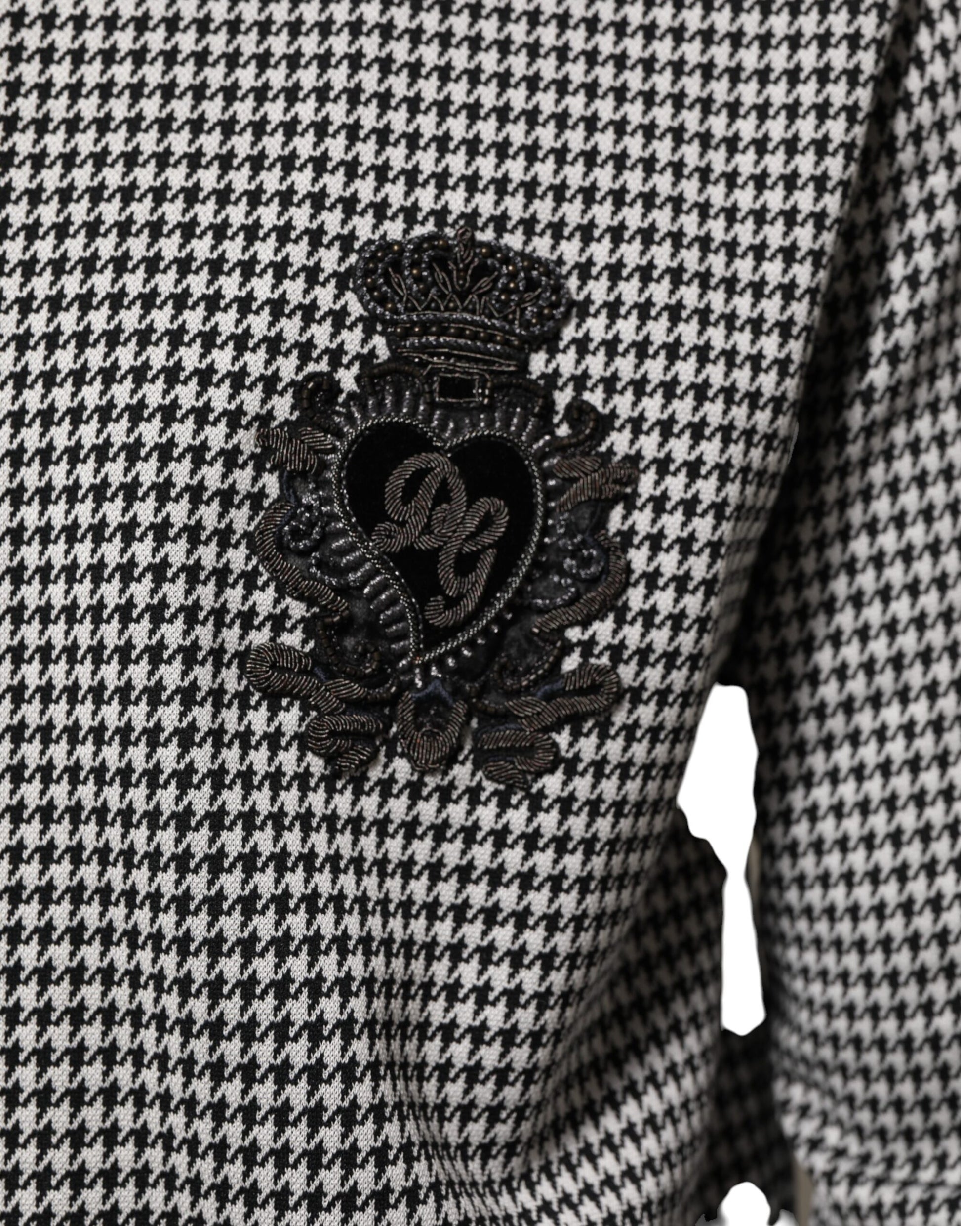 Black White Houndstooth Wool Crest Jacket Sweater