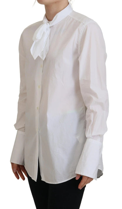 White Cotton Collared Long Sleeves Formal Top