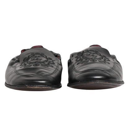 Black Leather Slip On Men Flat Loafers Shoes