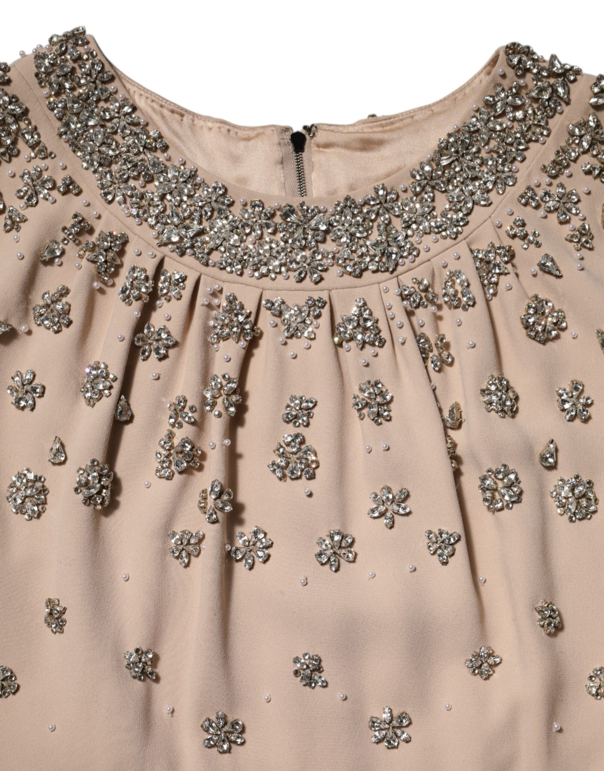 Nude Ecru Beaded Crystal Embellished Dress