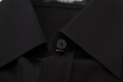 Black Cotton Collared Long Sleeves Shirt