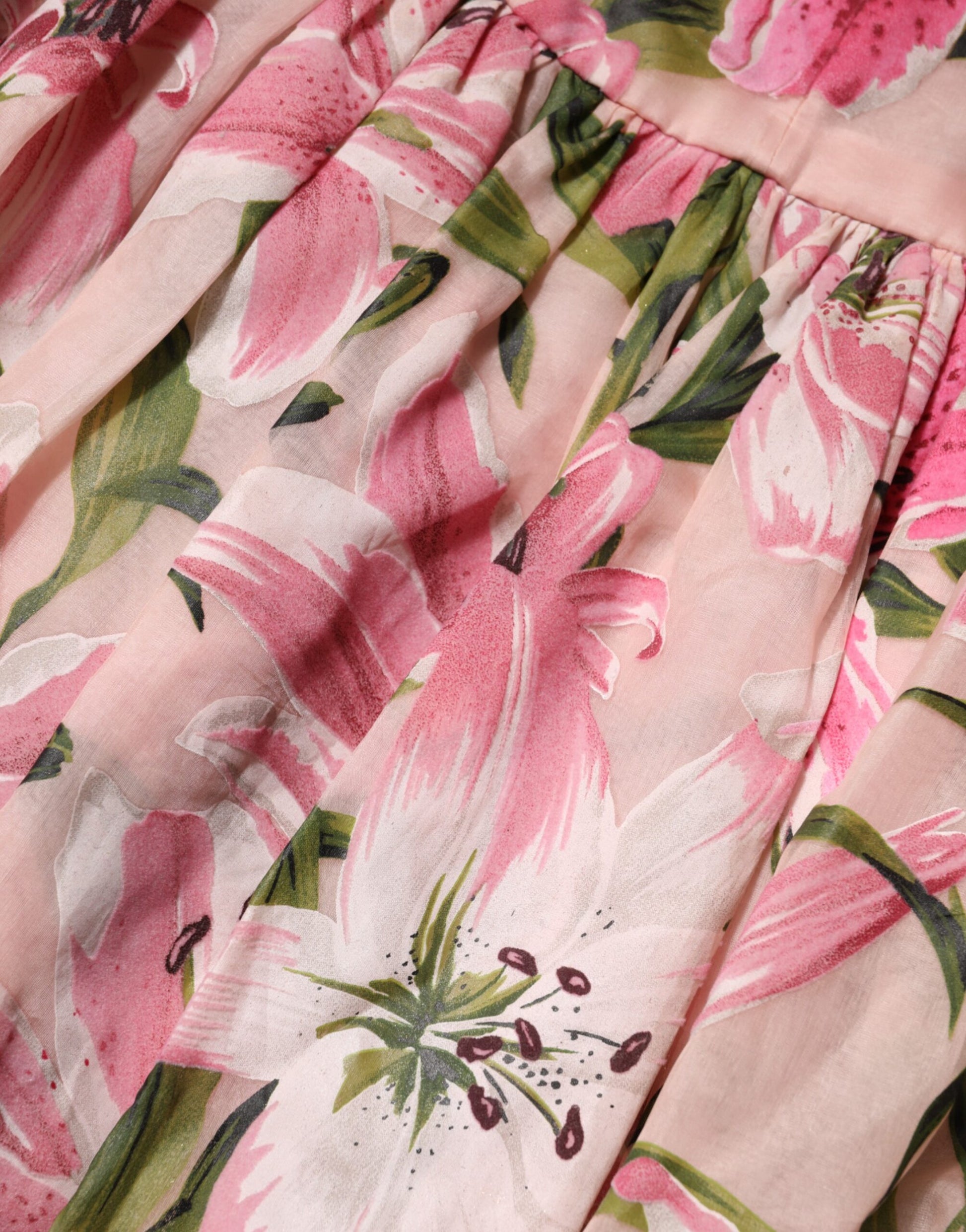 Pink Floral Lily Print Midi Sleeveless Dress