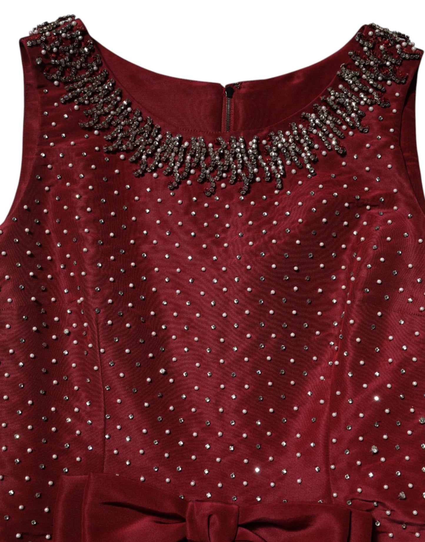 Burgundy Silk Beaded Evening Gown Dress