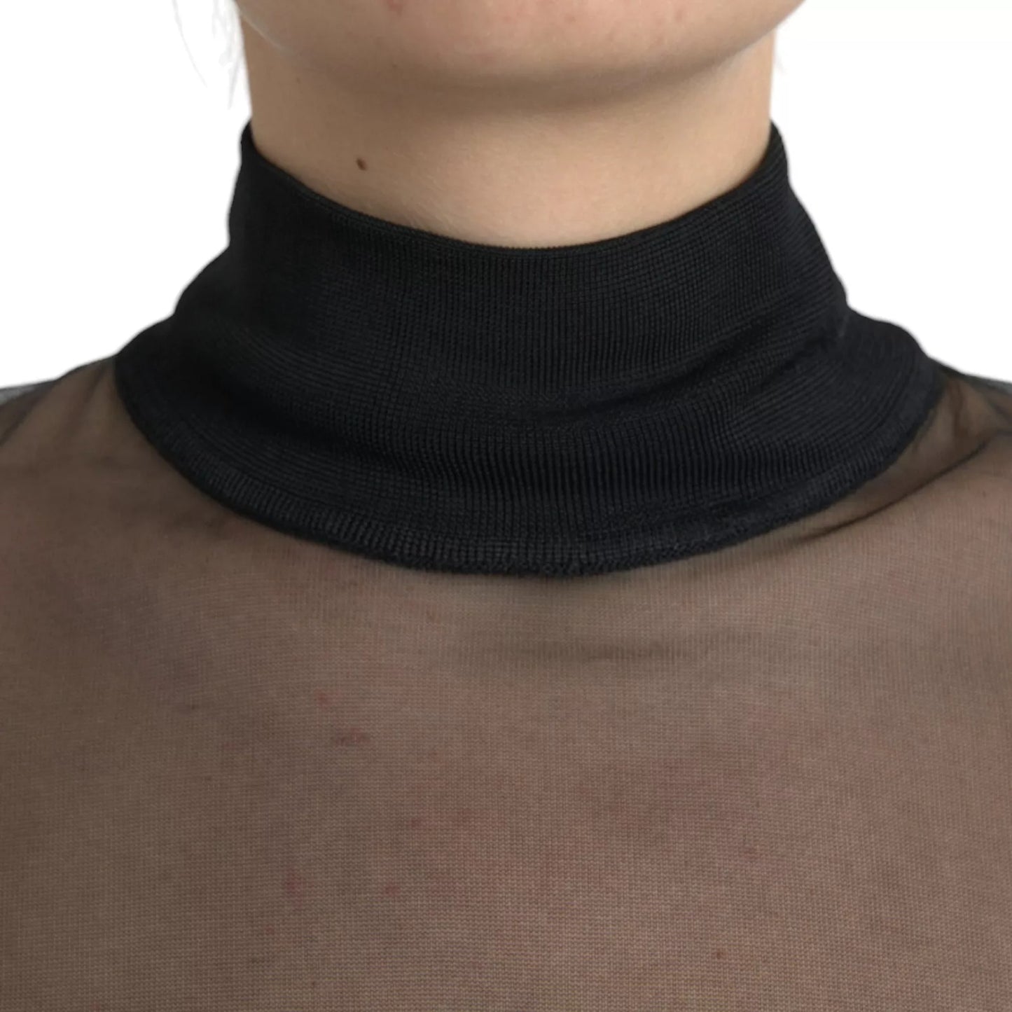 Black Mesh Turtleneck Sheer Blouse Top