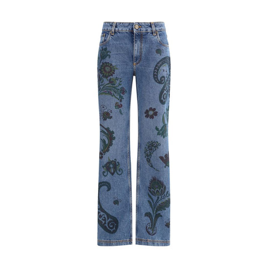 Blue Cotton Flared Jeans