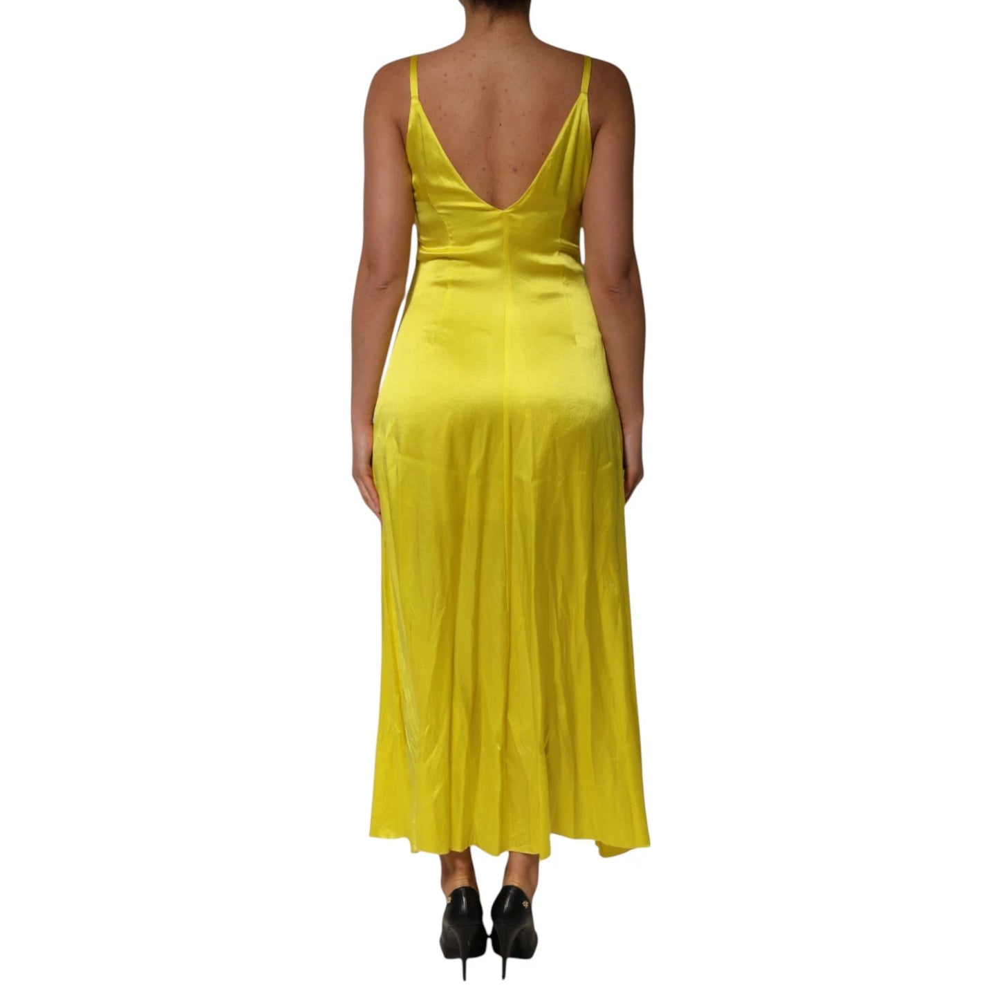 Yellow Silk Satin Slip Maxi Spaghetti Strap Maxi Dress