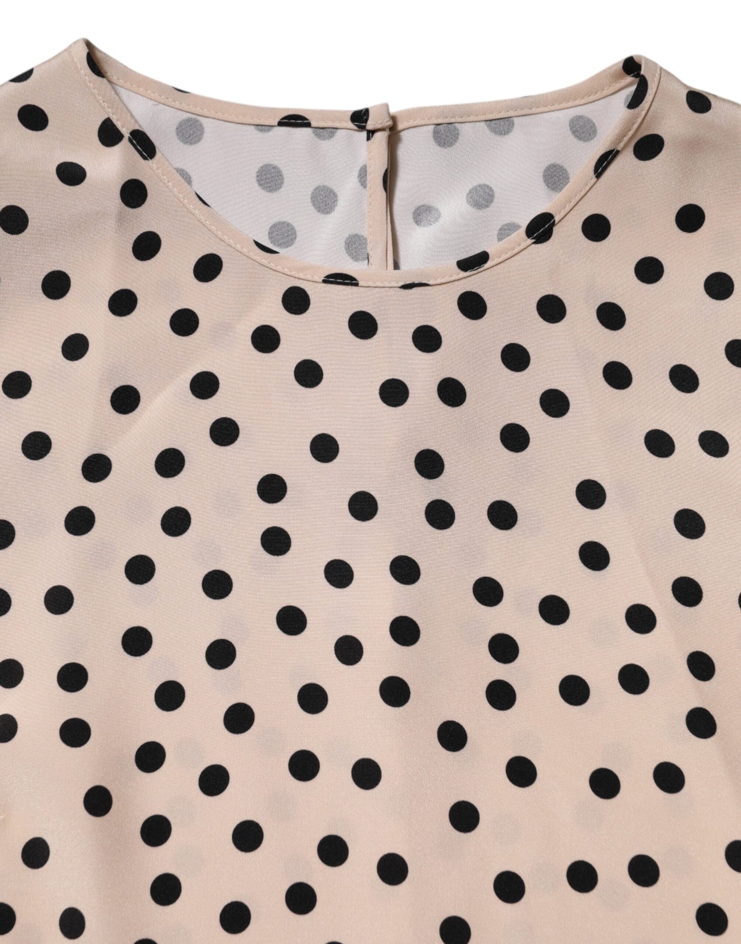 Beige Black Polka Dot Silk Short Sleeve Blouse Top