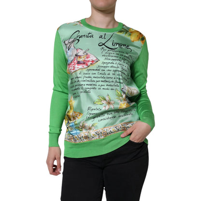 Green Lemon Print Pullover Silk Women Sweater