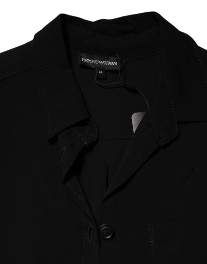 Black Viscose Blend Shirt Style Belted  Dress