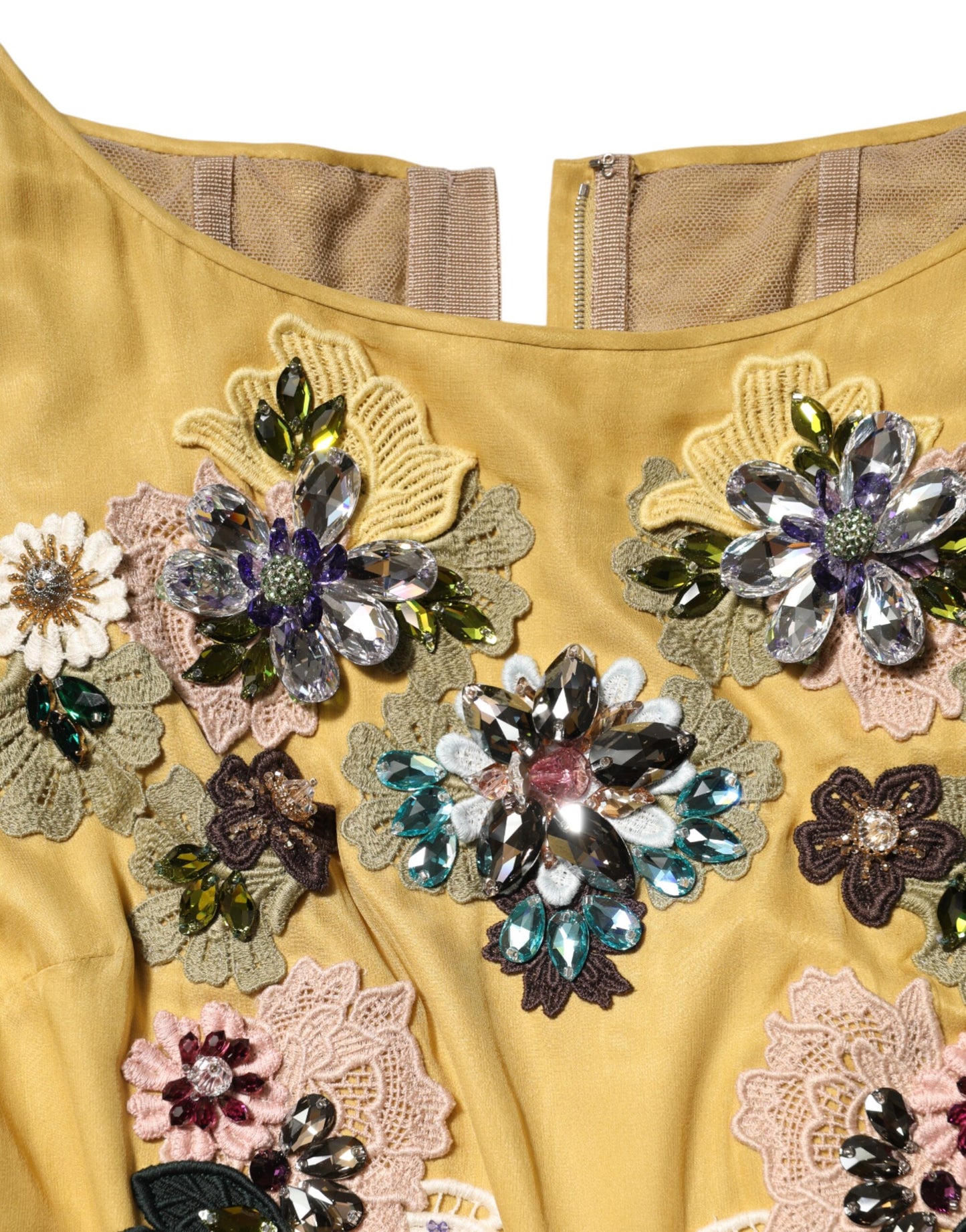 Yellow Silk Floral Embroidered Maxi Dress