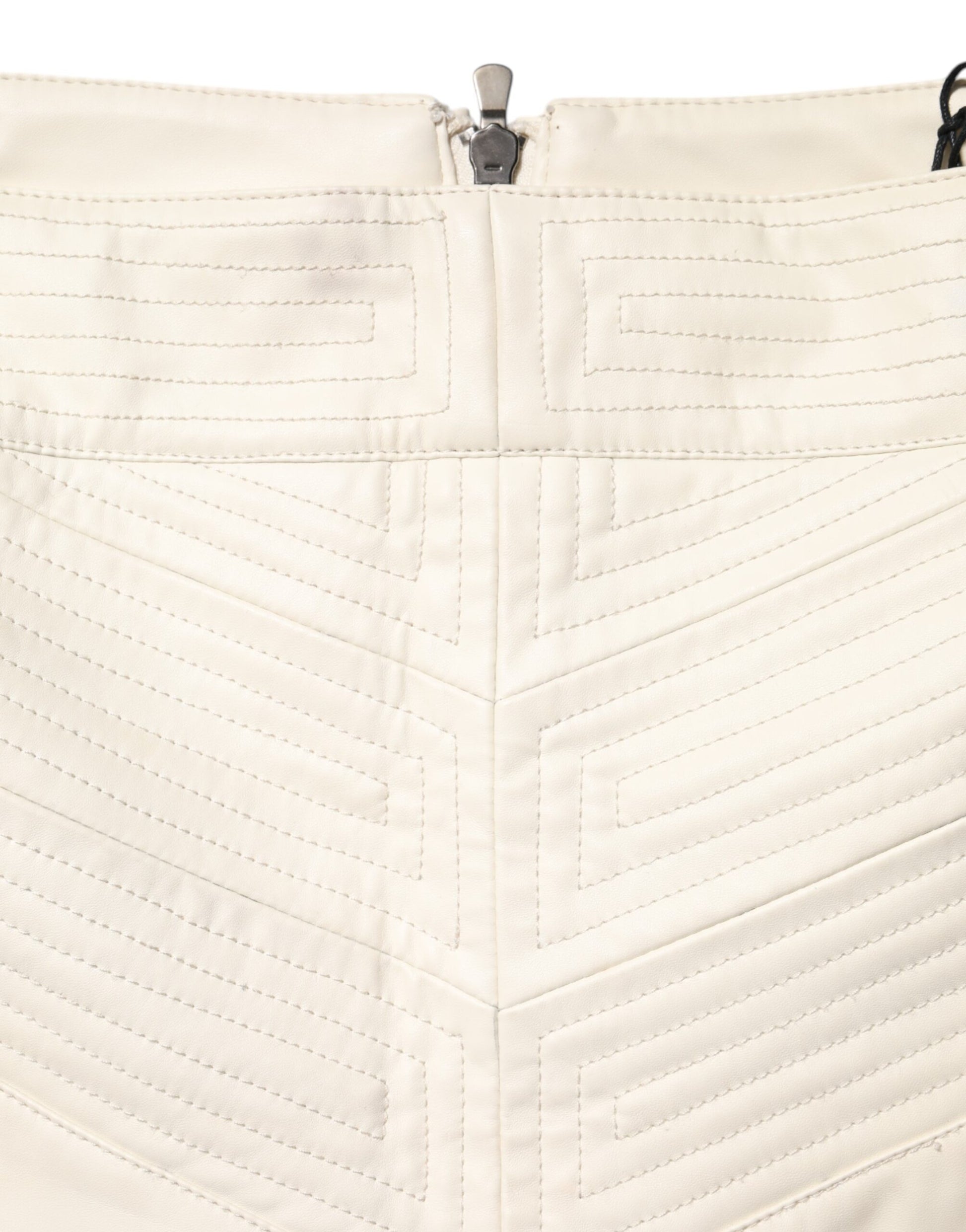 Beige Faux Leather Quilted Mini High Waist Women  Skirt