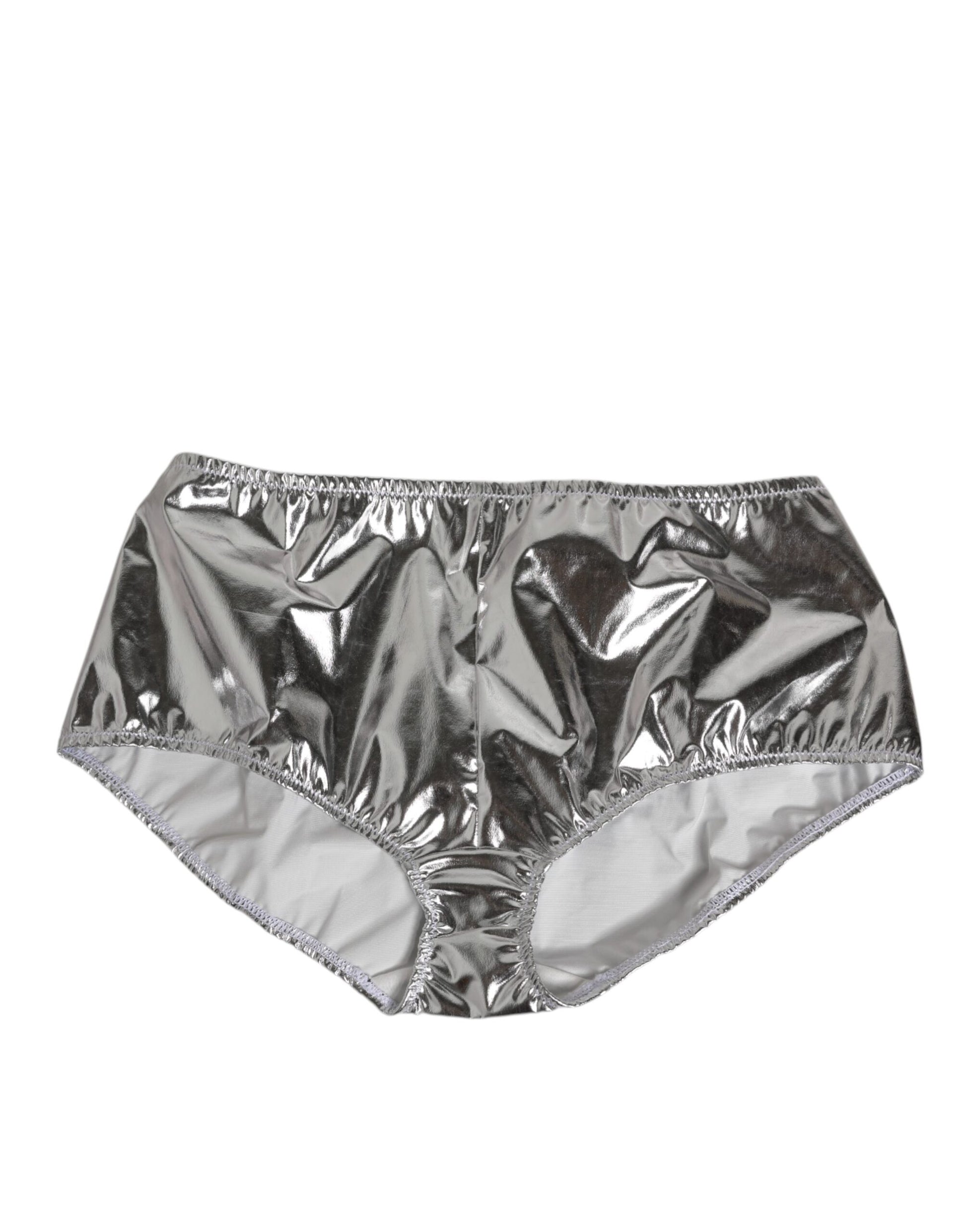Silver Metallic High Waist Bikini Bottom Women  Underwear