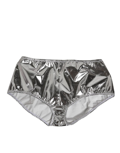 Silver Metallic High Waist Bikini Bottom Women  Underwear