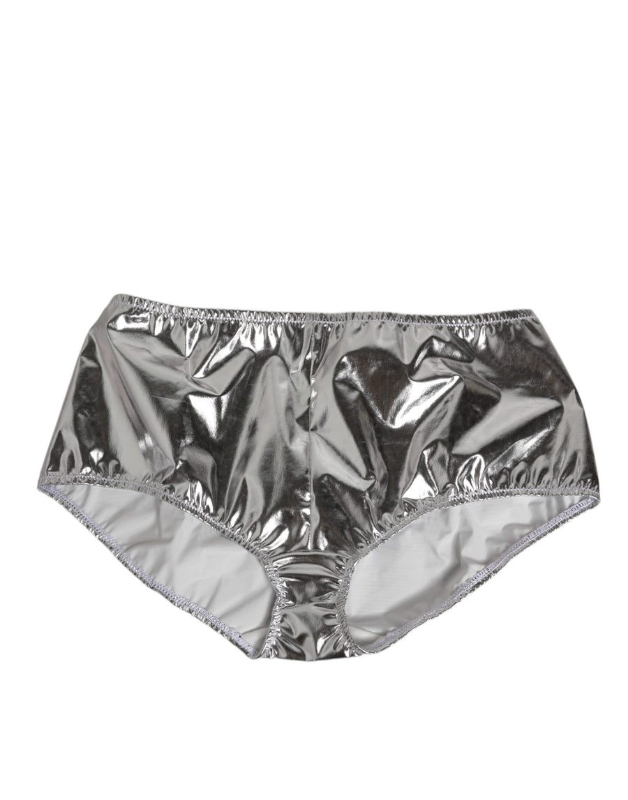 Silver Metallic High Waist Bikini Bottom Women  Underwear